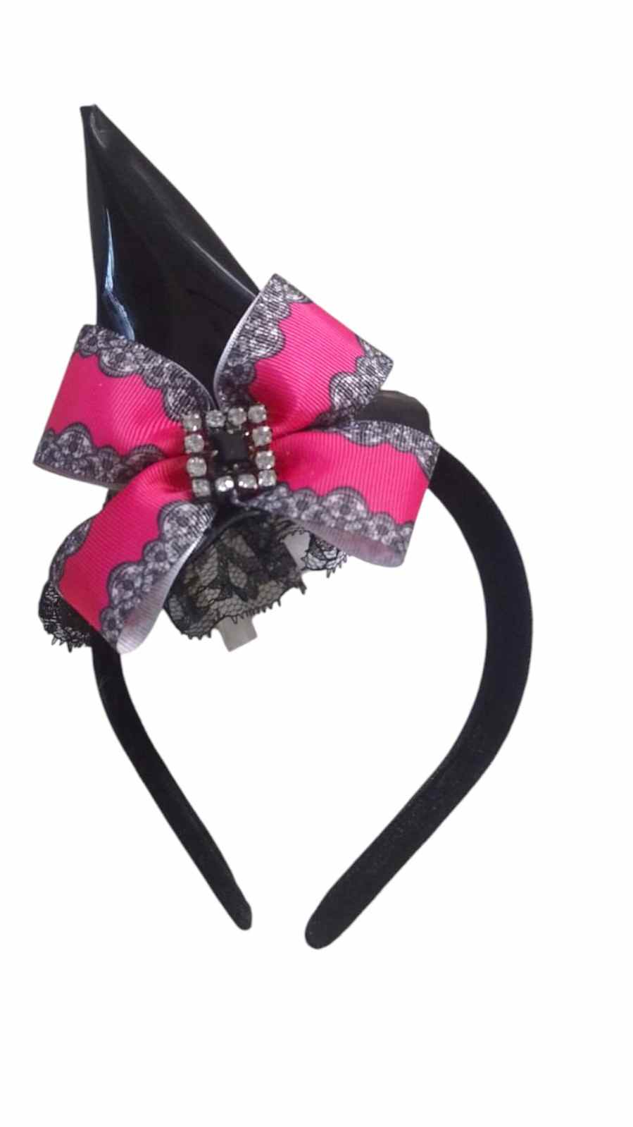 TIARA CHAPEU BRUXA PRETA C/LACO